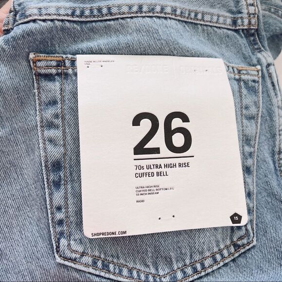 RE/DONE The 70'S Ultra High Rise Cuffed Bell Bottom Jeans size 26” - Picture 8 of 11